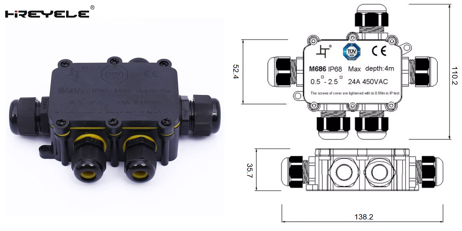 IP68 Waterproof Junction Box 5-Way