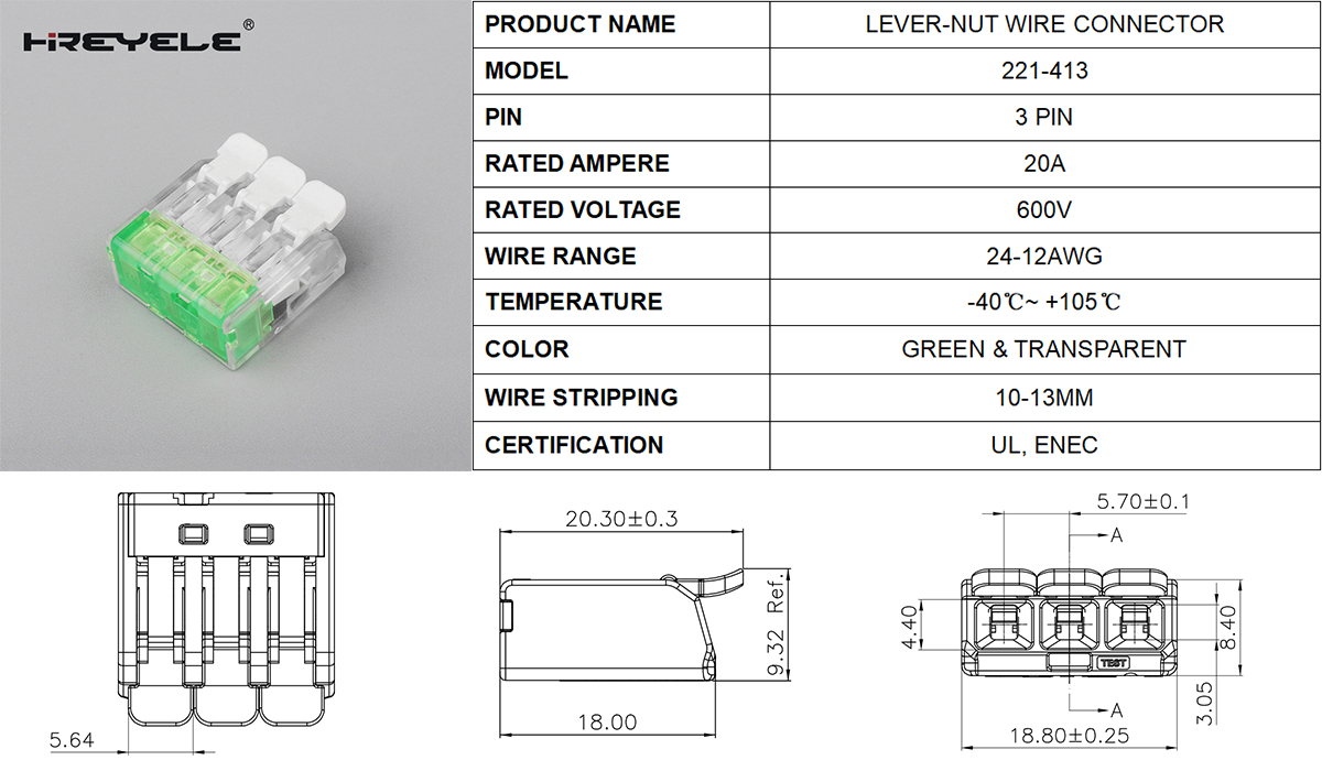 221 UL Listed Lever Wire Connector