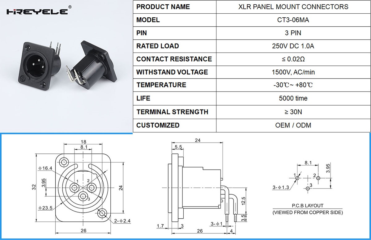 XLR CHASSIS MOUNT SOCKET