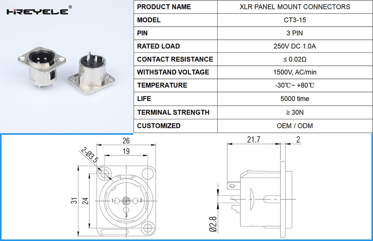 XLR MALE SOCKET 3-PIN XLR MALE SOCKET 3-PIN