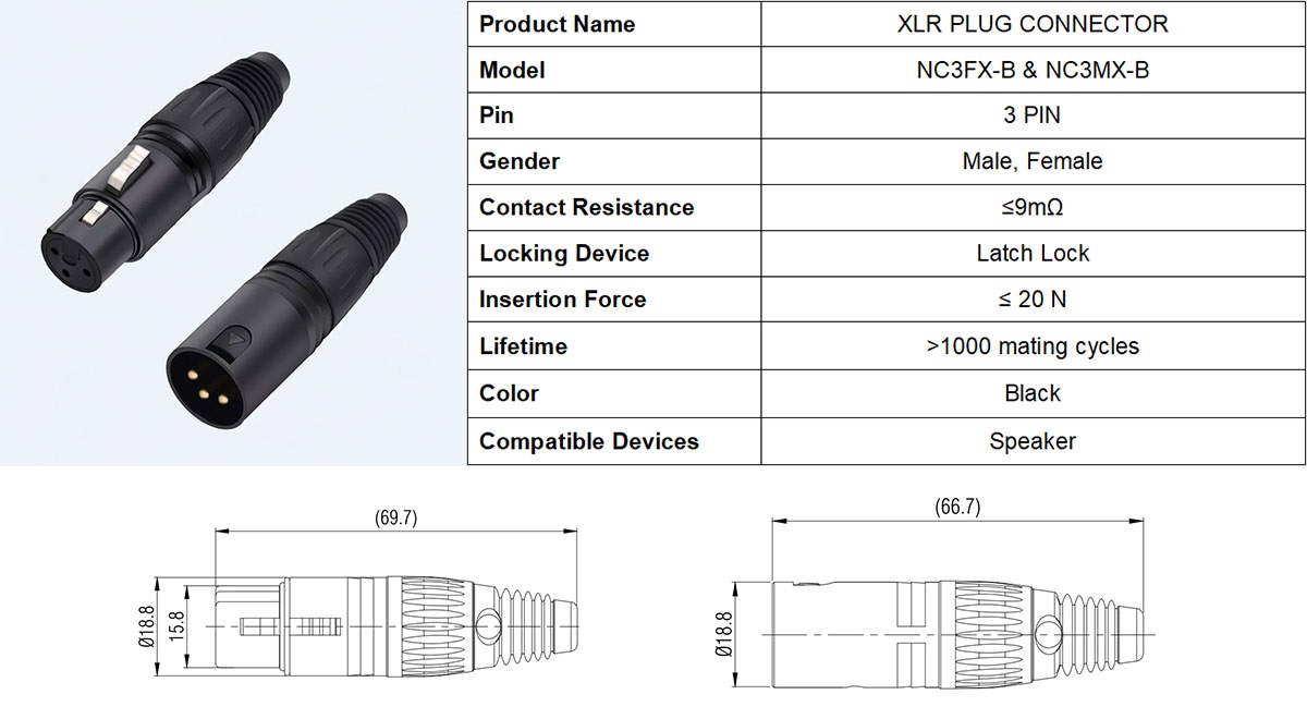 3 Pin XLR Plug Male and Female