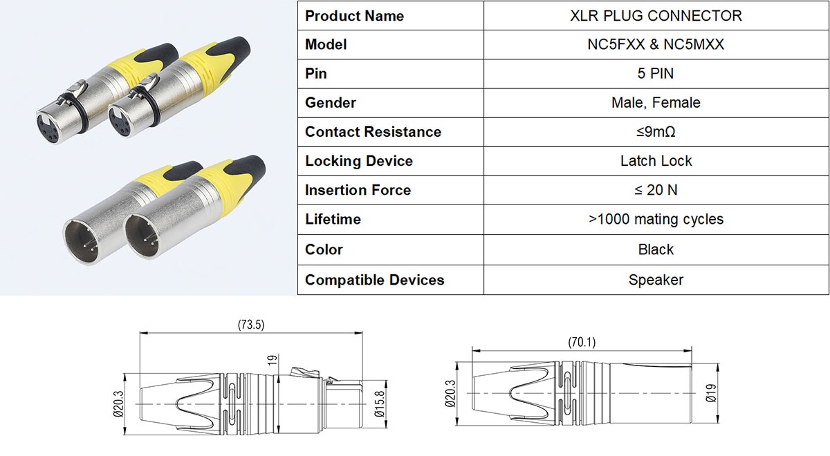 5 Pin XLR Plugs Connectors