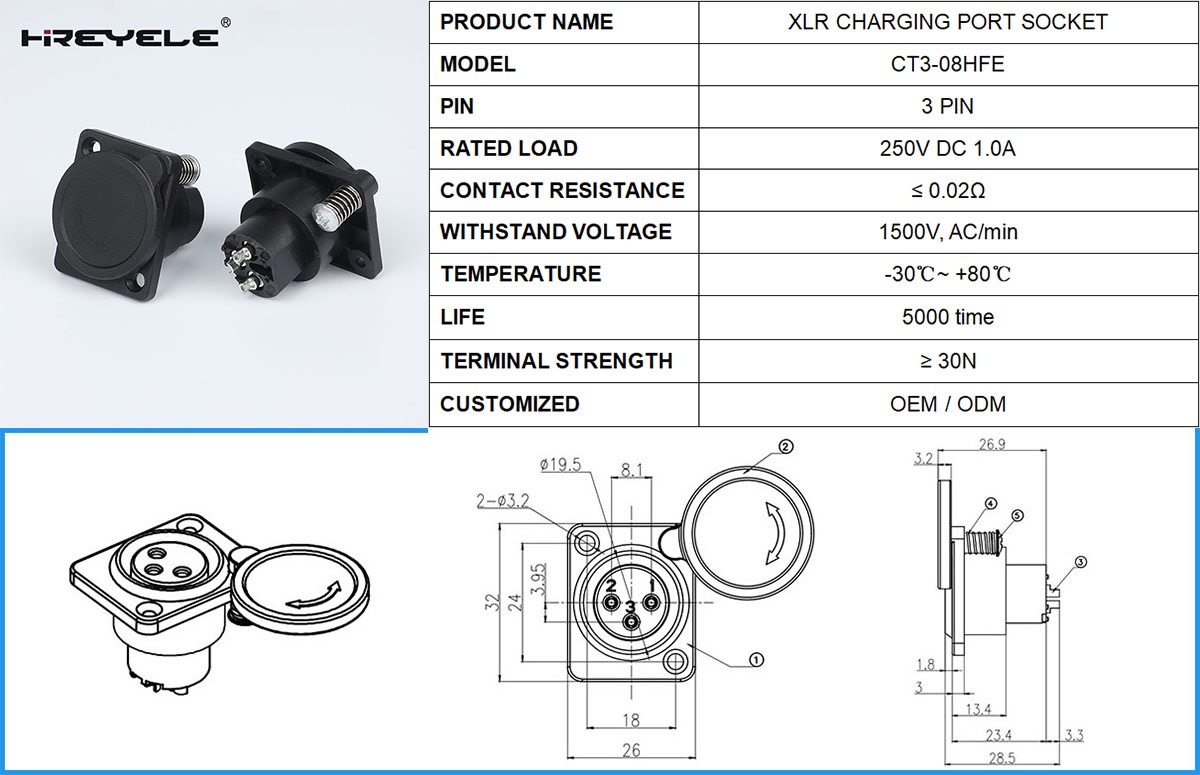xlr 3 pin female chassis mount connector