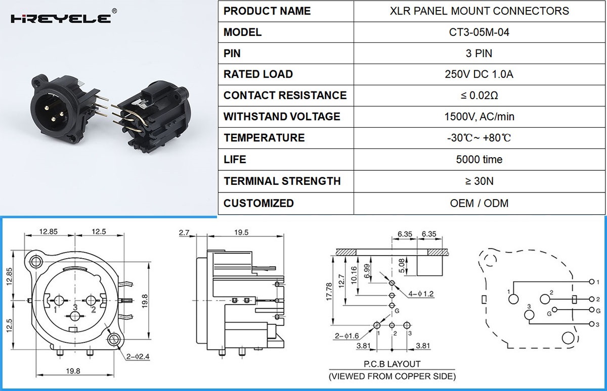 Audio XLR Connectors 3-Pin Male Audio XLR Connectors 3-Pin Male