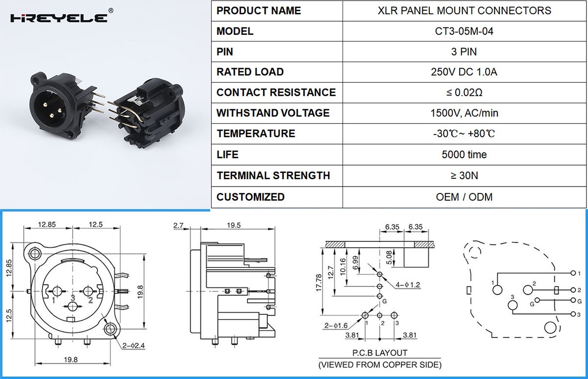 Audio XLR Connectors 3-Pin Male