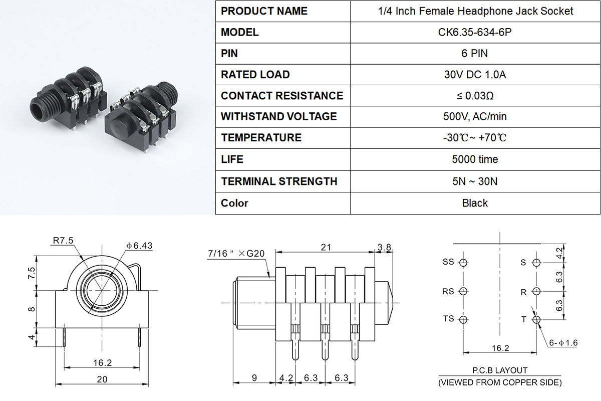 6.35mm Audio Jack PCB Mount 6.35mm Audio Jack PCB Mount