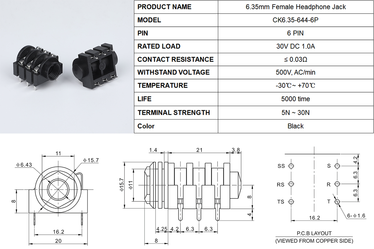 Audio PCB Mount Stereo Jack Audio PCB Mount Stereo Jack