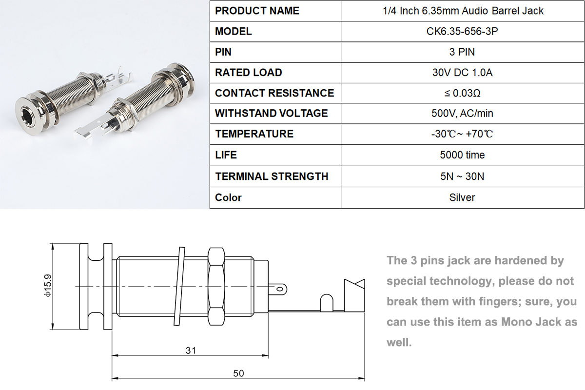 Audio Guitar Stereo Jack 3 Pin