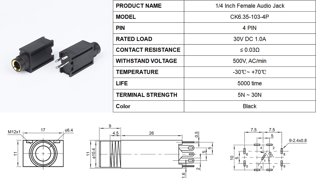 1/4 Inch Audio Female Jack 1/4 Inch Audio Female Jack