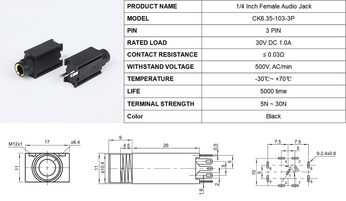 6.35mm stereo jack socekt