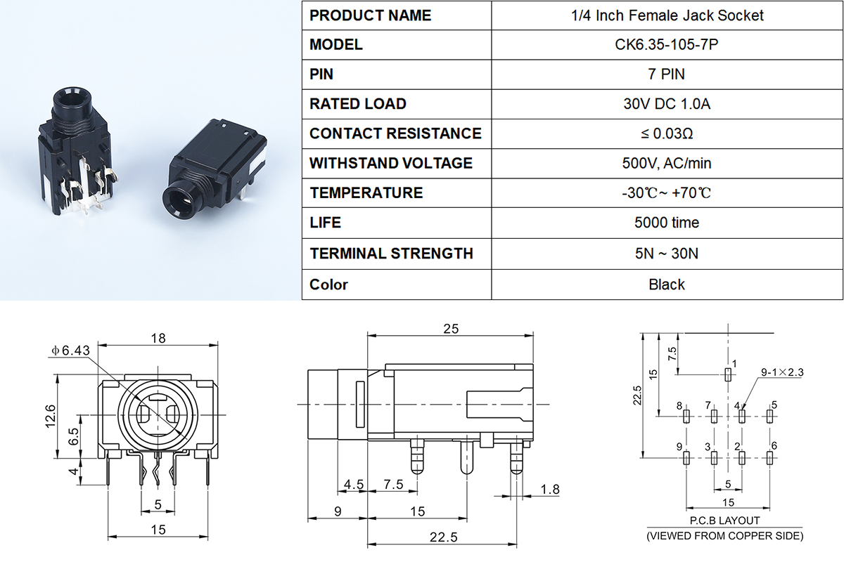 6.35mm Audio Jack PCB Mount 6.35mm Audio Jack PCB Mount