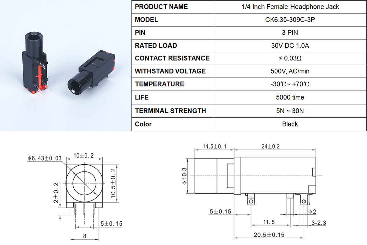 Audio 1/4 Jack PCB Mount