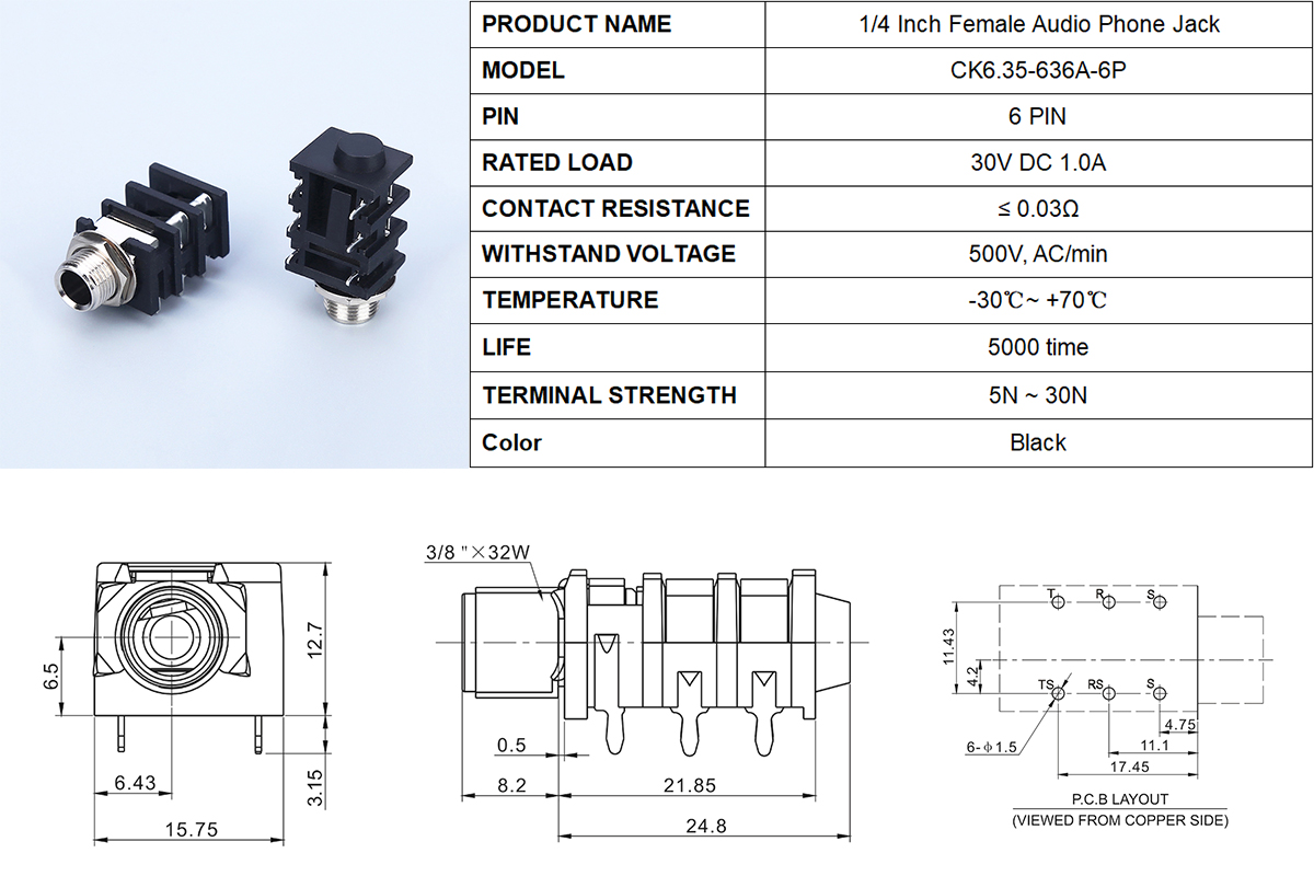 6.35mm Audio Stereo Jack