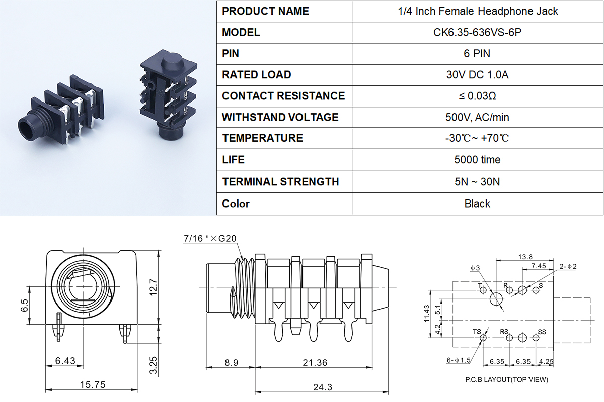 Audio 1/4 Jack PCB Mounting Audio 1/4 Jack PCB Mounting