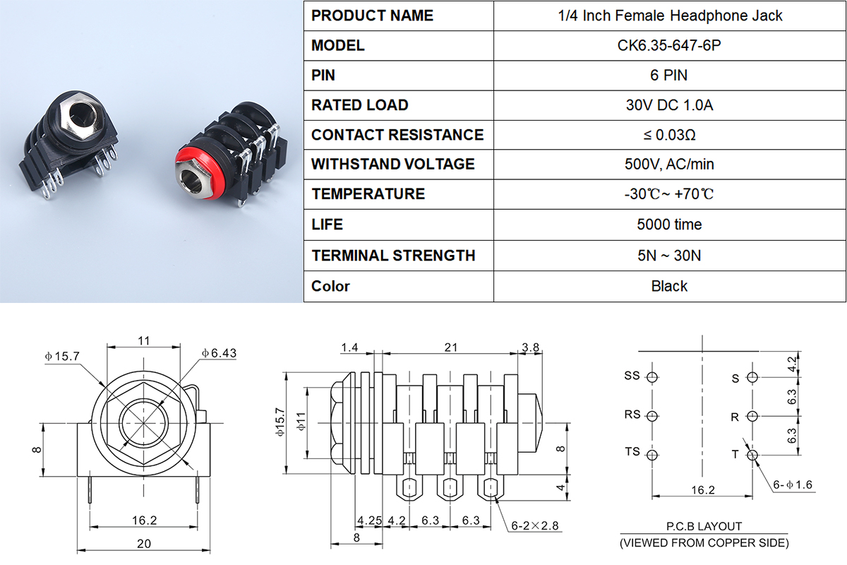 6.35mm Audio Jack PCB Mount 6.35mm Audio Jack PCB Mount