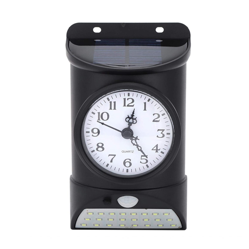 Solar Light Clock Courtyard Wall Mounted Solar Outdoor Clock with LED Light